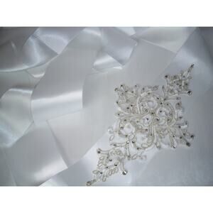 White lace beaded bridal belt sash rhinestone lace wedding bridal dress belt